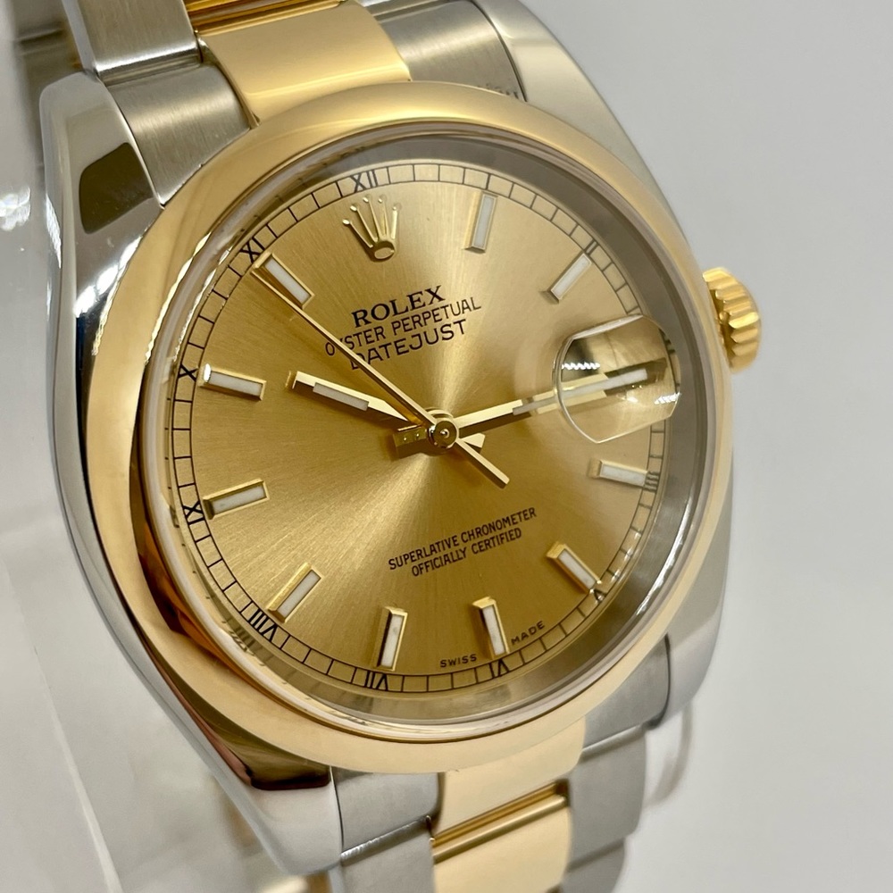 Rolex Datejust 116203 18k Gold Two Tone 72203 Oyster Band w/ Box Papers Serviced